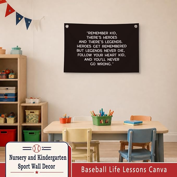 Vintage Baseball Wall Decor for Boys Room, Inspirational Sports Quote Canvas Banner, Retro Baseball Nursery Wall Art for Bedroom Playroom,Baby Shower Gifts,30x20 Inch(Black)