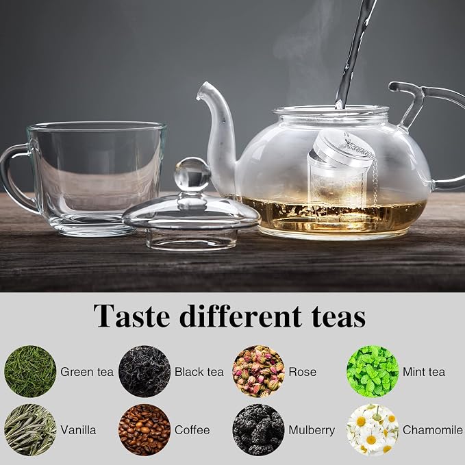 2 Pack Tea Infuser, Tea Strainers for Loose Tea Mesh Stainless Tea Strainer Loose Leaf Tea Steeper Tea Diffuser with Tea Basket and Lid for Black Tea, Spices and Seasonings