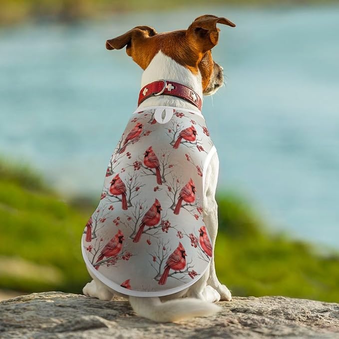 Fashion Cat Shirt Dog Tank Tops Pet Soft Breathable Clothes Cute Decor Red Birds Cardinal