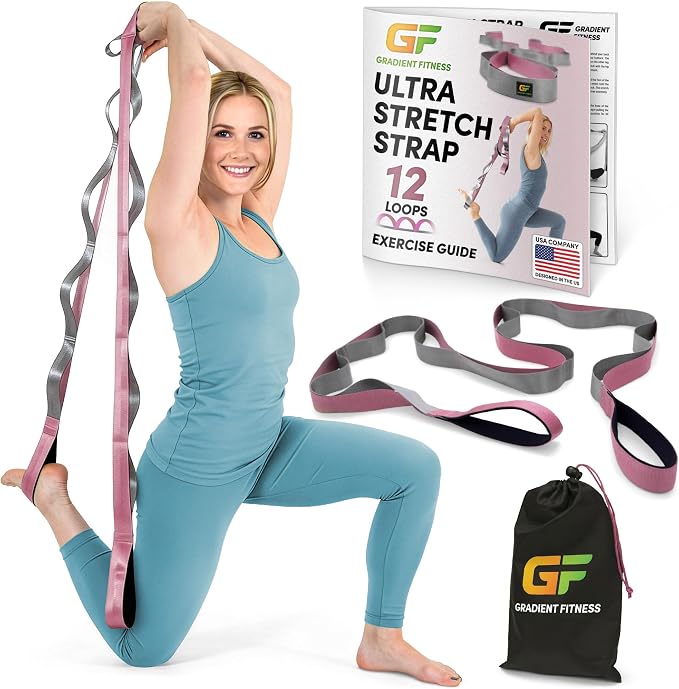 Gradient Fitness Stretching Strap for Physical Therapy, 12 Multi-Loop Stretch Strap 1.5" W x 8' L, Neoprene Handles, Physical Therapy Equipment, Yoga Straps for Stretching, Leg Stretcher.