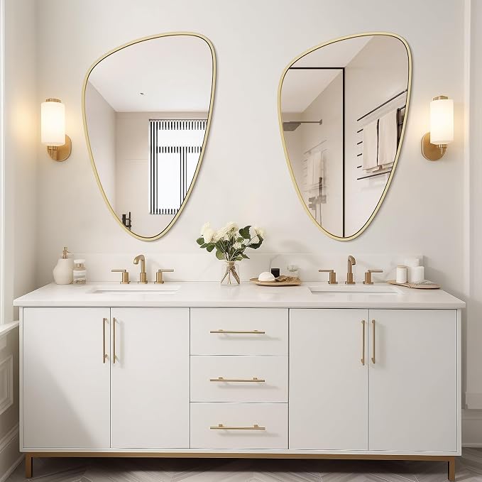 Asymmetrical Mirror, Irregular Wall Mirror, Wall Mirrors Decorative for Bedroom Living Room entryway Hall, Wall Mirror for mid Century Modern Decor 36" H x 23" W, Gold