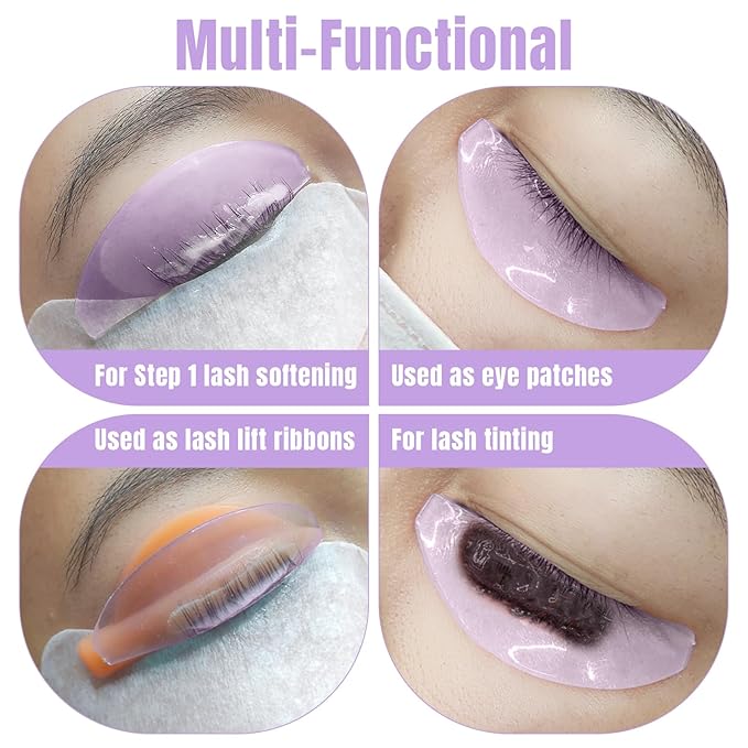 Libeauty 1mm Ultra Thin Flat Lash Lift Shields, Korean Lash Lift Pads for Step 1 Softening Only, Self Adhesive Glueless Silicone Lash Rods with Storage Case, Professional & DIY Supplies, Purple