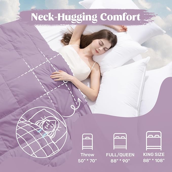puredown® Soft Feather Down Blanket Lightweight Packable Down & Feather Fill Blanket for Indoor and Outdoor Use, King Size Blankets, 88"X108", Lavender