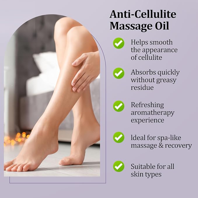 Anti Cellulite Massage Oil Nourish Your Skin & Senses – Firming Body for Smoothing Cellulite & Improving Texture. Silky, Fast-Absorbing Formula with Collagen & Stem Cell – 8 Fl Oz