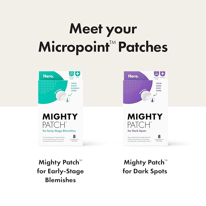Mighty Patch Micropoint Large Hydrocolloid Pimple Patches for Face Blemishes from Hero Cosmetics, Acne Stickers for Early Stage Zits & Hidden Pimples, 395 Proprietary Micropoints, 8 Count