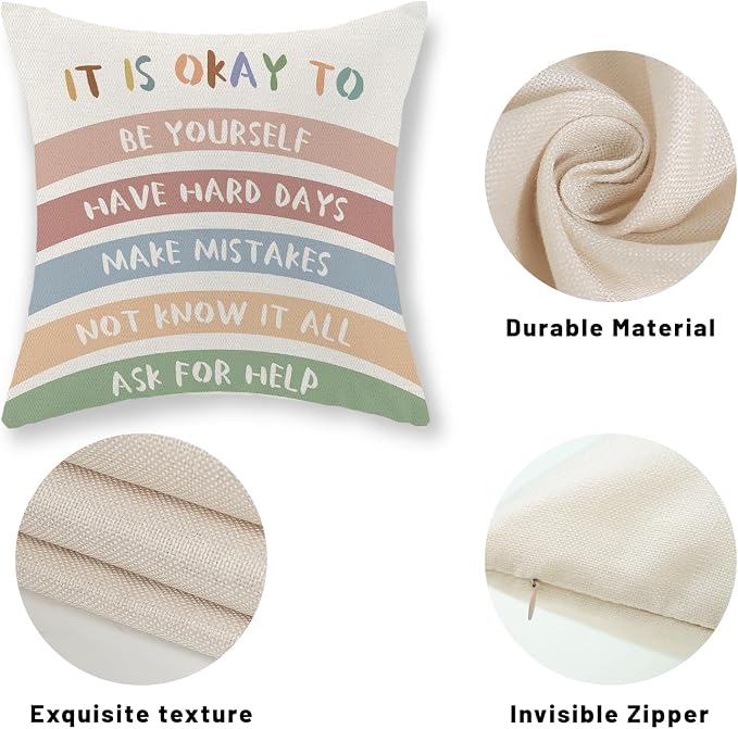 Boho Classroom Pillow Covers 18x18 Inch Set of 2 Preppy Throw Pillows Aesthetic Boho Rainbow Decor Inspirational Quotes Pillowcase Linen Outdoor Decorations Girl Kids Cushion Case for Bed Room