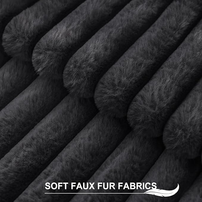 Pallene Faux Fur Decorative Throw Pillow Covers 20x20 Set of 2, Dark Grey | Luxury Plush Texture, Striped Design, Cozy Soft Touch, Modern Home Accent Decor for Couch, Sofa, Bed, Living Room