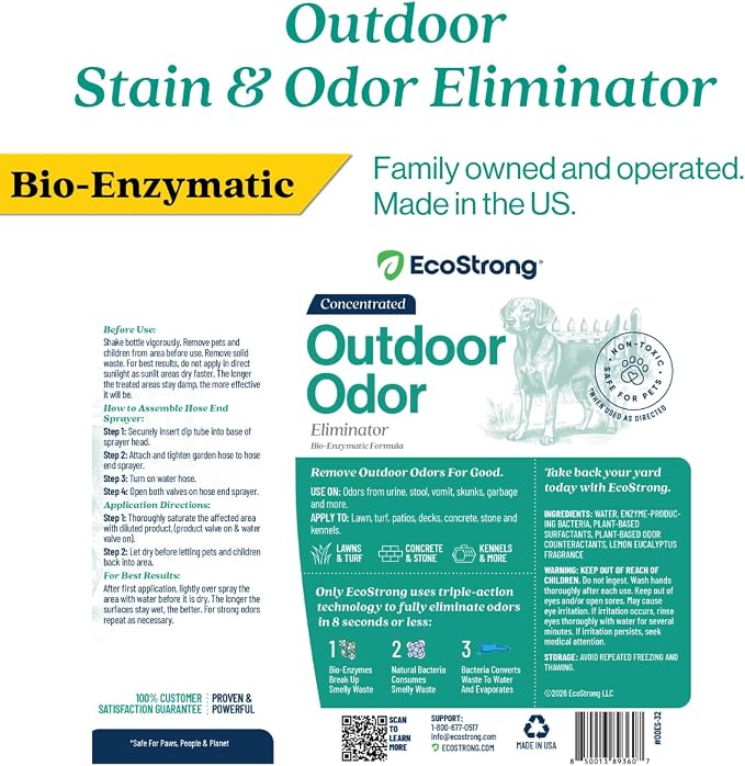 Eco Strong Outdoor Odor Eliminator Outside Dog Urine Enzyme Cleaner Powerful Pet, Cat, Animal Scent Deodorizer | Professional Strength for Yard, Turf, Kennels, Patios, Decks (160 oz Bundle w Sprayer)