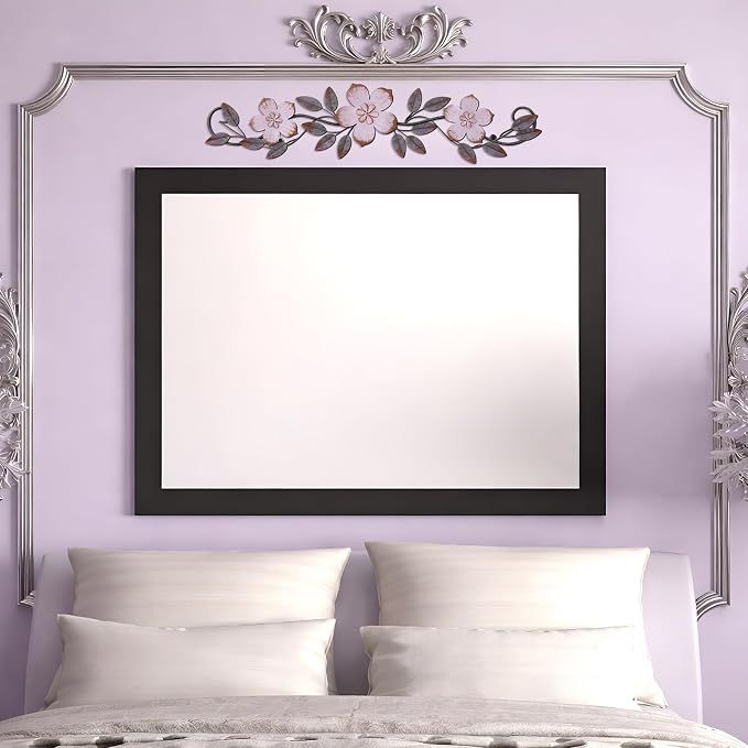 Wesiti Metal Flower Wall Decor Vintage Metal Flower Wrought Iron Scroll Sculpture 15.7''x3.7'' Not 3D, Flat Farmhouse Leaf Wall Decor with Nails for Summer Bedroom Kitchen Indoor Outdoor(Purple)