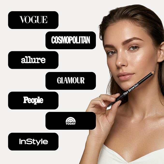 The BrowGal Eyebrow Pencil with Spoolie & Built in Sharpener - Shade 01 Black - Waterproof & Buildable Brow Pencil with Hair Like Strokes - Natural Looking, Soft Finish