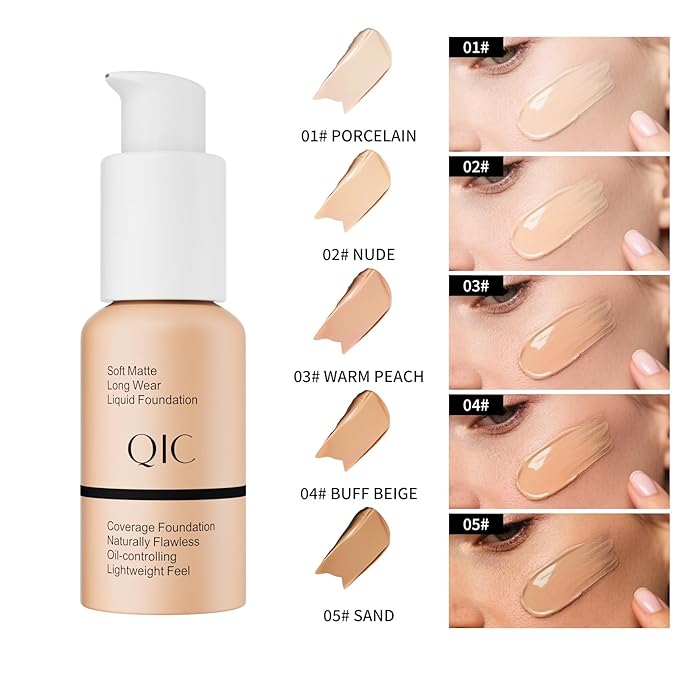 Liquid Foundation Makeup, Full Coverage Foundation + Matte Foundation Face Makeup for Evens Skin Tone Cruelty-Free Natural Finish 1 Fl Oz (Nude)
