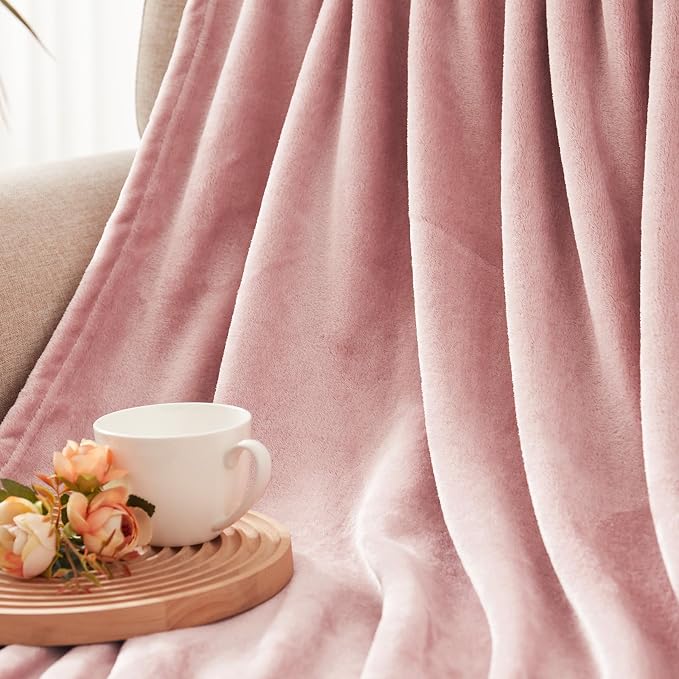 Exclusivo Mezcla Soft Fleece Throw Blanket for Couch, Dusty Pink | 50x60 Inches, Double-Sided Brushed Flannel, Lightweight Plush Cozy Blanket for Home Decor, All Season, Machine Washable