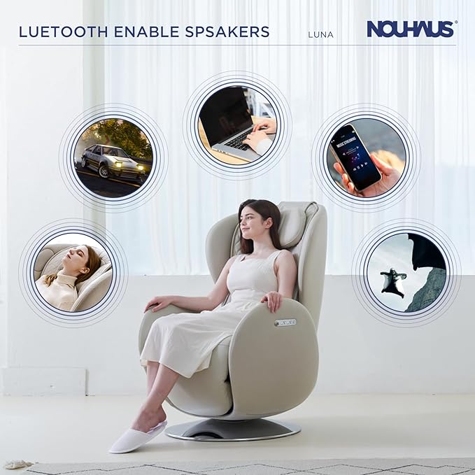 Nouhaus Luna Heated Massage Chair,Full Body Massaging Zero-Gravity Leisure Recliner with Low-Noise 3D Massage and Dual Sound Systems Modern Massage Chairs (Elder White)
