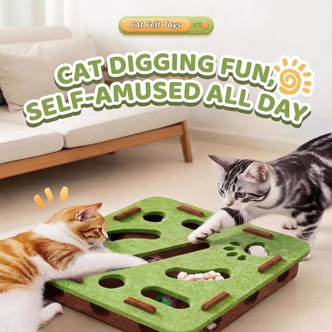 Puzzle Cat Toy for Indoor Cats, Treat Hiding Interactive Cat Enrichment Toy for Boredom and Mental Stimulation, Quiet Felt Design with Bell Balls, Non-Toxic Materials