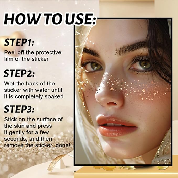 Gold Glitter Freckles Face Tattoo Face Makeup Patches Fake Freckles Faux Freckles Sparkle Freckles Waterproof Gold Freckles Temporary Face Tattoos Cute Face Glitter for Women Accessories 10 Sheets