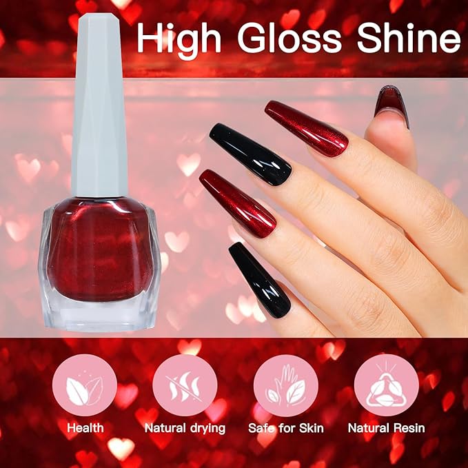 COSMOO 12ml Wine Red Nail Polish, Burgundy Quick Dry Nail Lacquer, Super Lustrous Nail Enamel Polish, Iridescent Ultrachrome Nail Art Varnish