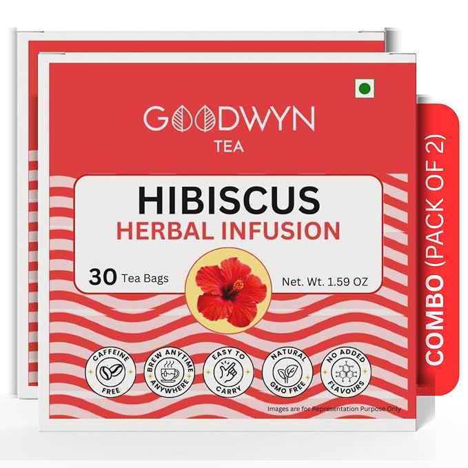 Goodwyn Hibiscus Herbal Infusion Tea (60 Tea Bags) | 100% Pure Hibiscus Flowers | Naturally Caffeine Free | Plastic Free Tea Bags | Tart & Refreshing Ruby Red Tisane | No Added Flavors | Perfect Hot or Iced | Premium Herbal Tea for Daily Enjoyment