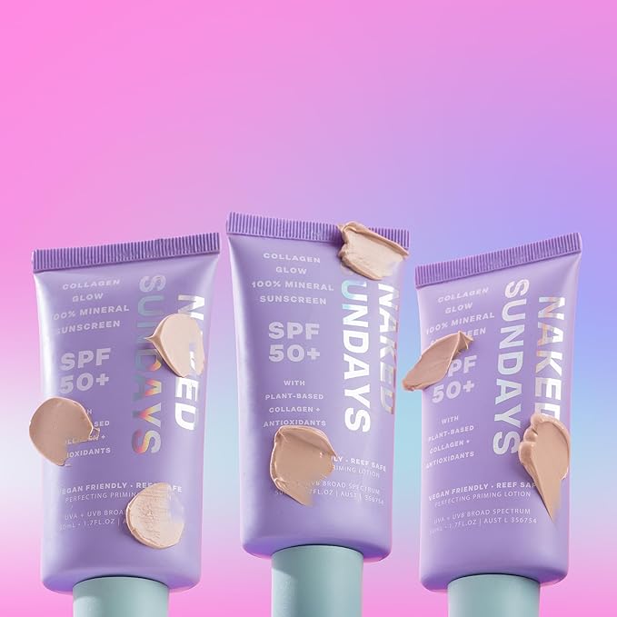 Naked Sundays SPF 50 Daily Facial Moisturizer, All-in-one Mineral Sunscreen, Face Lotion, Makeup Primer with Broad Spectrum UVA/UVB + Zinc Oxide, 50ml