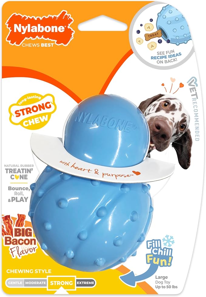 Nylabone Strong Chew Rubber Stuffable Cone Treat Toy, Bacon Flavor, Large | Durable rubber dog toys, long lasting, durable material, encourages healthy chewing, helps clean teeth, for dogs up to 50 lbs