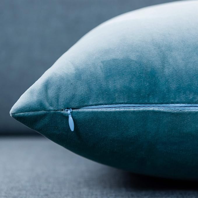 16x24 Velvet Throw Pillow Covers Set of 2 for Couch Bed Sofa,Light Blue | Decorative Soft Pillow Covers with Invisible Zipper for Couch Sofa Bed Living Room Bedroom Home Decor