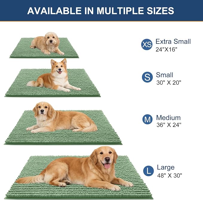 OLANLY Dog Door Mat for Muddy Paws 36x24, Extra Absorbent Chenille Mud Mat | Olive Green, Absorbs Moisture and Dirt, Non-Slip Machine Washable Doormat, Quick-Drying Indoor Entryway Floor Mat for Dogs