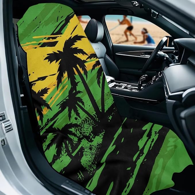 INSTANTARTS Coconut Tree Jamaican Flag Car Seat Cover Protector Sweat Towel Multi-Functional Car Towel