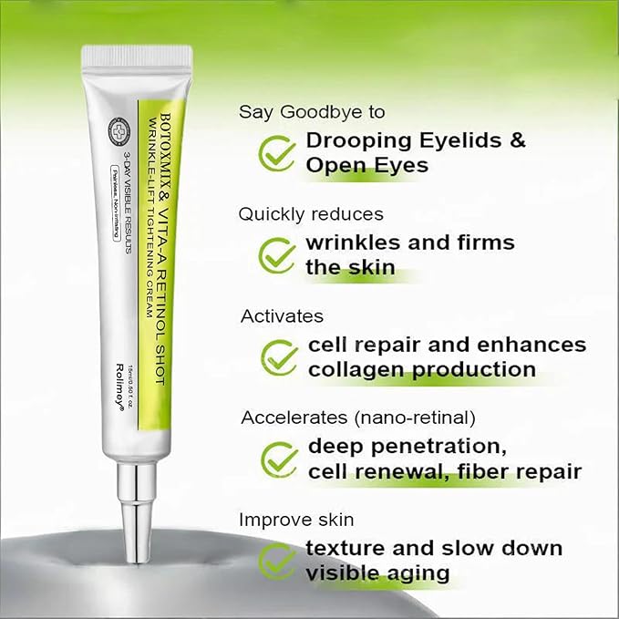 Rolimey Botoxmix & Vita-A Retinol Shot Wrinkle-Lift Tightening Cream, Vita A Retinal Shot Tightening Booster, Rolimey Anti Wrinkle cream - Pore Minimizer, Wrinkles & Fine Lines for All Skin (1PC)