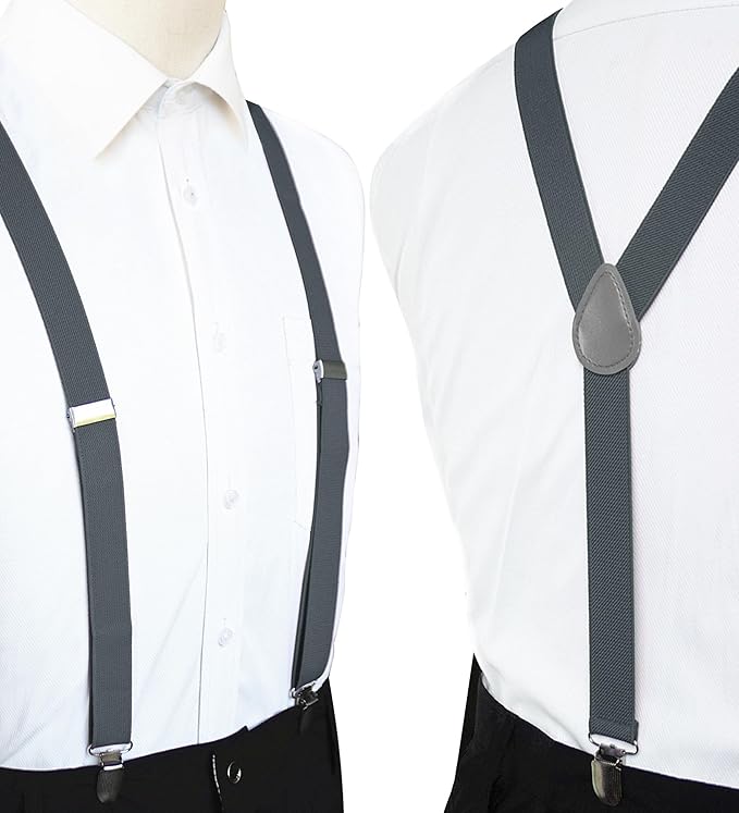 JEMYGINS Solid Color Mens Suspender with 3 Strong Clips Adjustable Braces