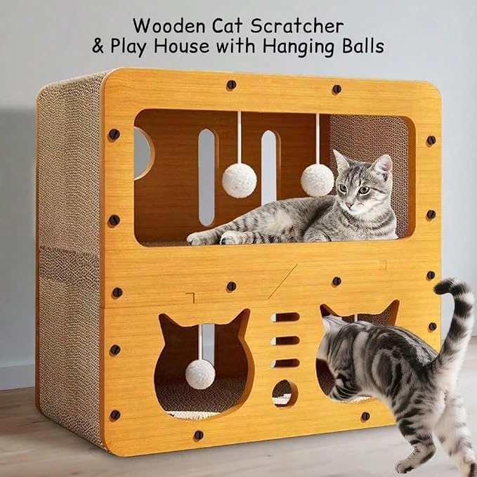 3-in-1 Scratcher Cat House – Save Your Furniture Combines Play Cave, Cozy Bed & Scratching Pad. Durable Cardboard, Reduces Stress. Ideal for Indoor Cats Who Love to Scratch, Play & Nap (MD-CAT2)