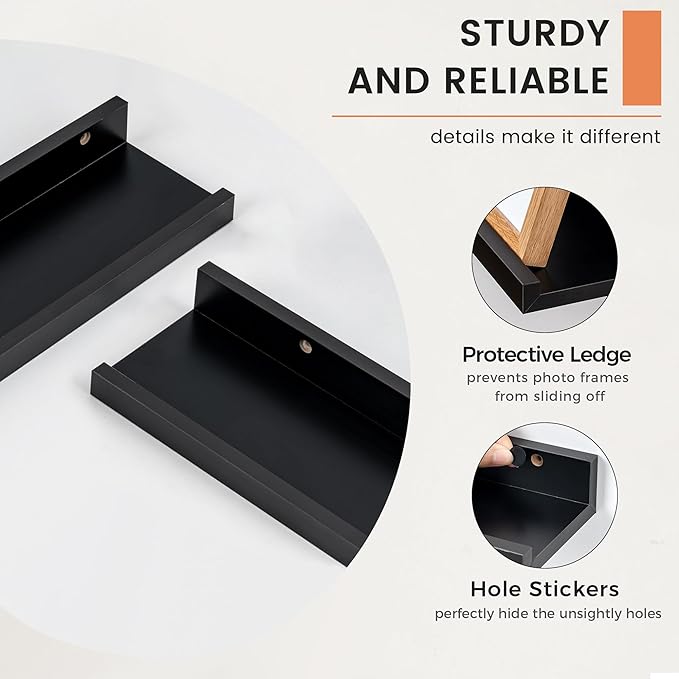 Picture Ledge Shelf, Floating Shelves for Wall, 24" W Set of 2, Black | FSC Certified Engineered Wood, Wall Mounted Bookshelf, for Nursery Living Room Bedroom, Pre-Drilled, Easy Install