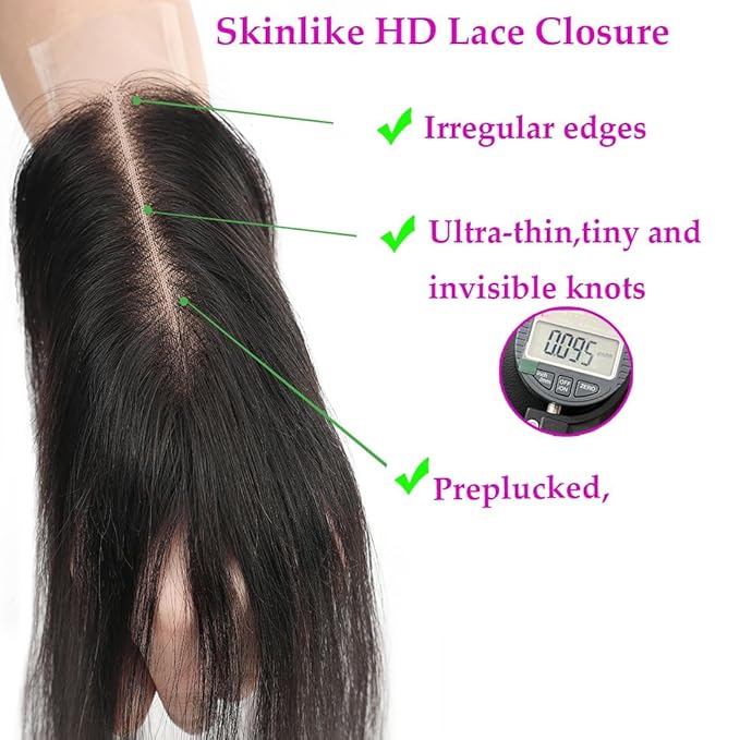 AUTTO Brazilian 2x6 Straight Lace Closure Human Hair Kim K Middle Part Straight HD Transparent Lace Closure 2x6 Human Hair Kim K Lace Closure 12inch