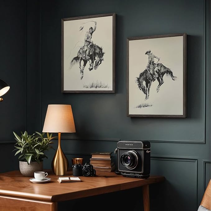 Western Cowboy Wall Art Decor Vintage Farmhouse Prints Western Cowboy Canvas Poster Retro Southwestern Wall Art Antique West Pictures Vintage Painting for Bathroom Bedroom 24x36x2 Inch Unframed