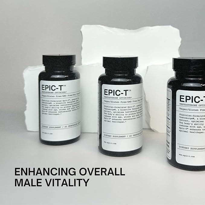 EPIC-T Support Formula – 60 Servings | Vegan, Gluten-Free, Non-GMO, Soy-Free Supplement with Testosurge | Plant-Based Blend with B Complex, Zinc, Rhodiola, and Boron