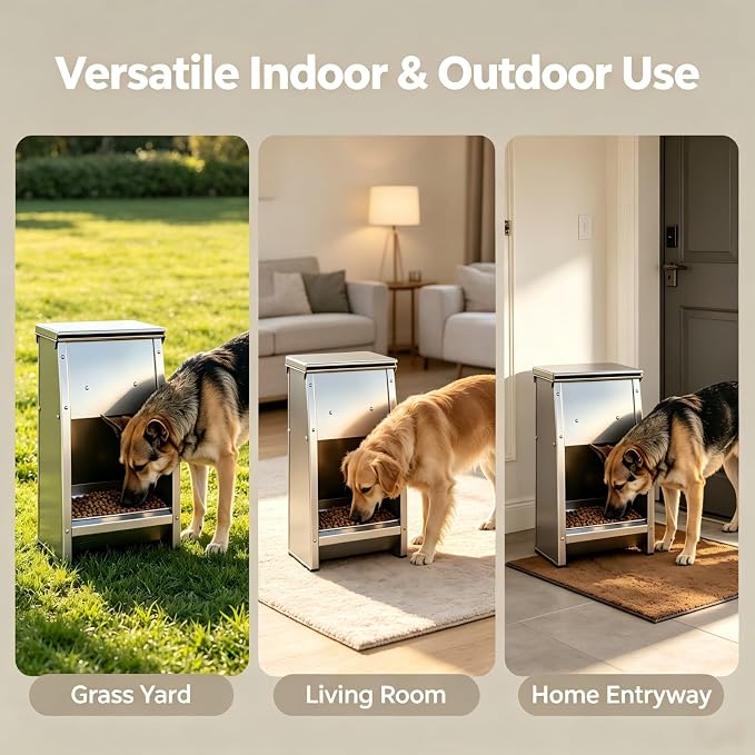 25 LBS Automatic Dog Feeder, Galvanized Steel Outdoor Pet Food Dispenser | Designedfor convenient pet care with a sturdymetal build,spacious storage ＆ a practical feeding solution for daily routines.