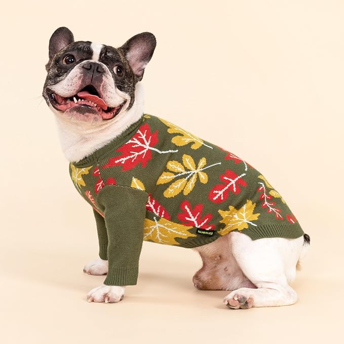 Fitwarm Maple Dog Sweater, Thermal Dog Winter Clothes for Small Dogs Boy Girl, Fall Pet Outfit, Red, Yellow, White, Olive Green, XXL