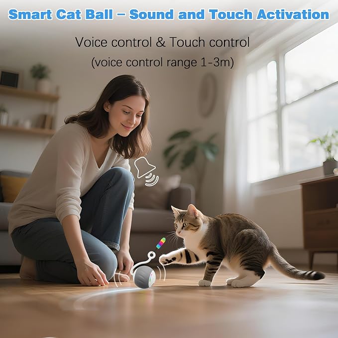 Upgraded 2.36 Inch Large Interactive Cat Toys Ball for Indoor Cats, Gray