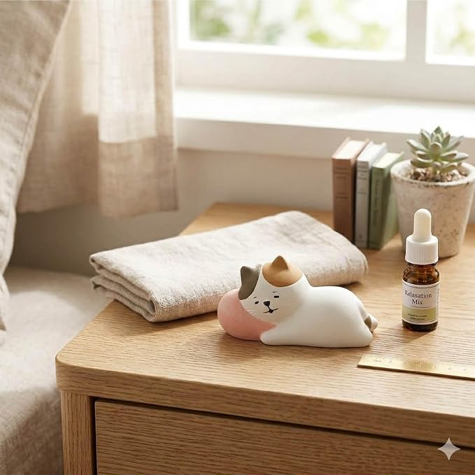 Passive Stone Diffuser, Cute Animal Series Aromatherapy Oil Diffuser for Tabletop Decor (1, Napping Cat)
