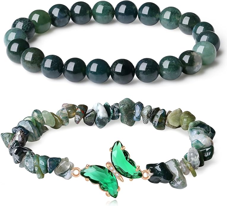 DUQGUHO 2Pcs Butterfly Bracelets for Women Healing Crystals Bracelets for Women Natural Gemstone Bead Bracelet Cute Butterfly Charm Bracelet Stretch 8mm Crystal Jewelry Gifts for Women