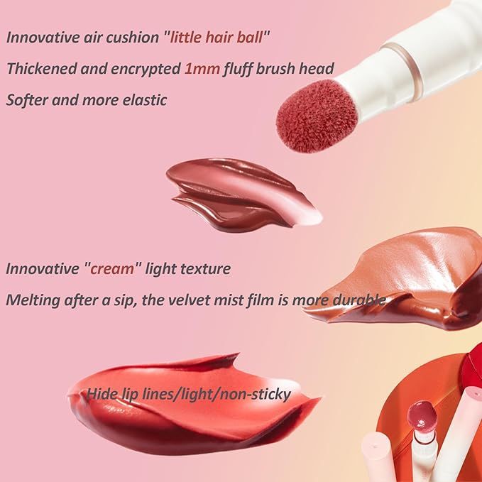 Cushion Lip Powder Cream, Matte Lip Creams - Long-Lasting & Smooth Skin, Non-Drying, Moisturizing Non-Fading Lipstick, CreaM Velvet Finish, Lightweight (N01 Cream apricot)