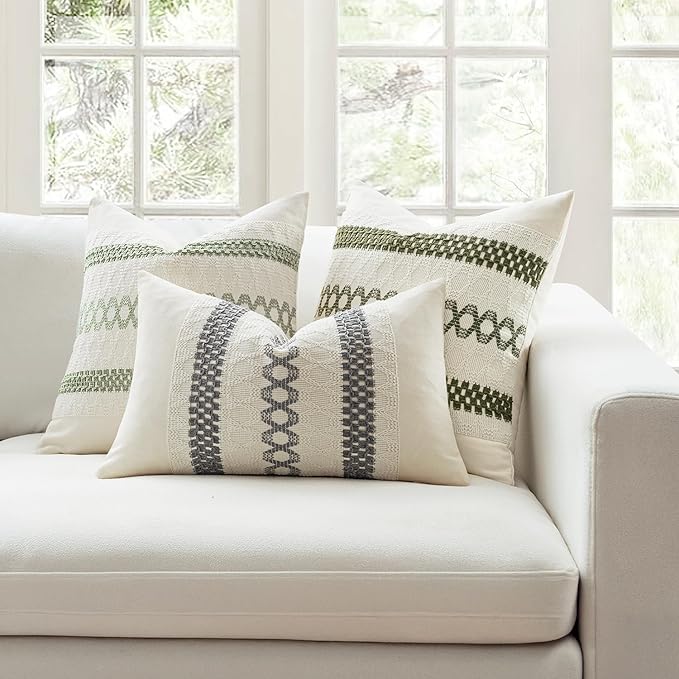 MIULEE Set of 2 Moss Green Boho Decorative Lumbar Pillow Covers 12x20 Inch | Farmhouse Couch Throw Pillows, Modern Cushion Covers, Macrame Woven Spring Decor for Bed Sofa Chair