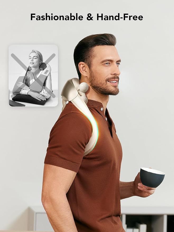 SKG Neck Massager for Pain Relief Deep Tissue Shiatsu Neck and Shoulder Cordless Neck Massager with Heat Christmas Gifts for Men and Women Dad Mom Grandpa H7 Ultra Beige