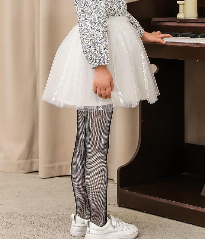 Girls Fishnet Stockings for Princess Dress High Waist Mesh Tights Cute Pattern Knit Socks
