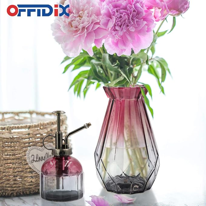 Glass Vase Gradient Multicolor with Geometric Faceted Design Floral Vase for Weddings, Events, Decorating, Arrangements, Flowers, Office, or Home Decor