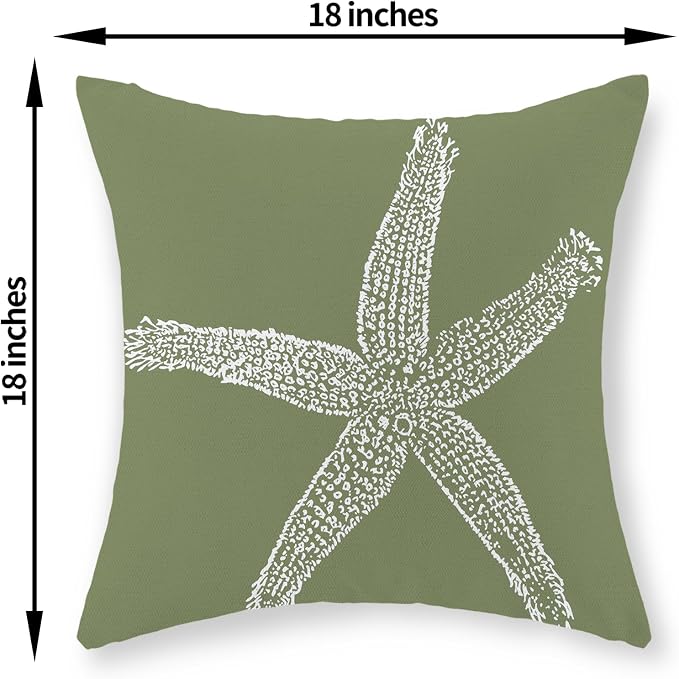 Coastal Pillow Covers 18x18 Set of 2 Sage Green Coral Starfish Throw Pillows Nautical Ocean Decorations Spring Summer Beach Pillowcase Outdoor Decor Linen Farmhouse Cushion Case for Home Sofa