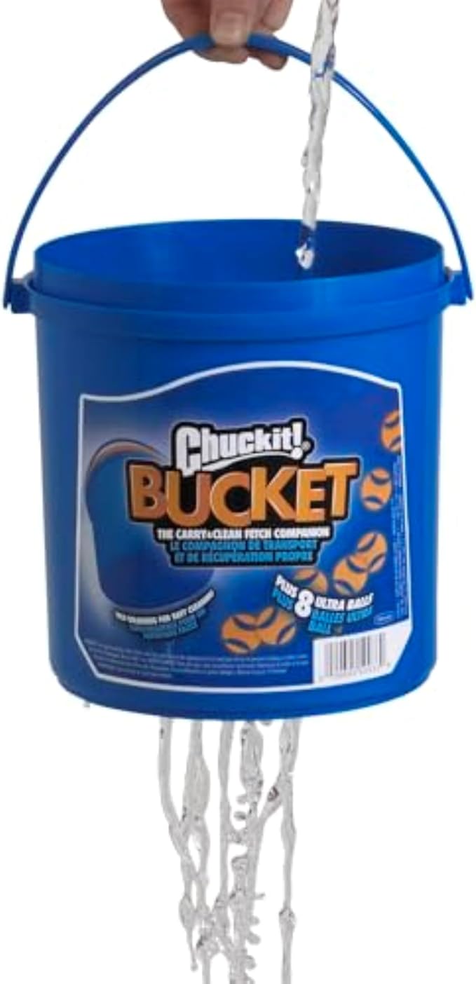 Chuckit! Ultra Ball Dog Toy with Cleaning Bucket, Medium 2.5-in, 8-Pack | Bouncy Fetch Balls Made of Durable Rubber for Dogs 20-60 lbs Pair with a Cleaning Bucket for Easy Storage and Play