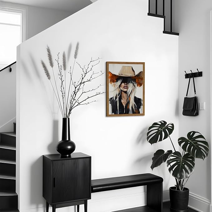 Western Cowgirl Wall Art Modern Cowboy Wall Decor Painting, Southwestern Country Canvas Prints Aesthetics for Living Room Bedroom Home Decoration 16x24 inch Wood Framed