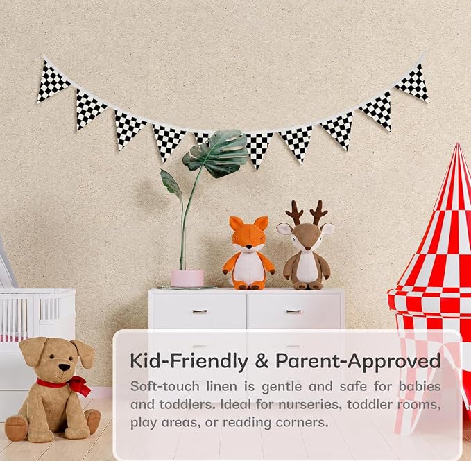 Boys Room Wall Art Decor,Cars Room Decor for Toddler Nursery Playroom, Black and White Checkered Classroom Garland Banners,Racing 11Ft Bunting Flags Fabric for Baby Shower Birthday Party