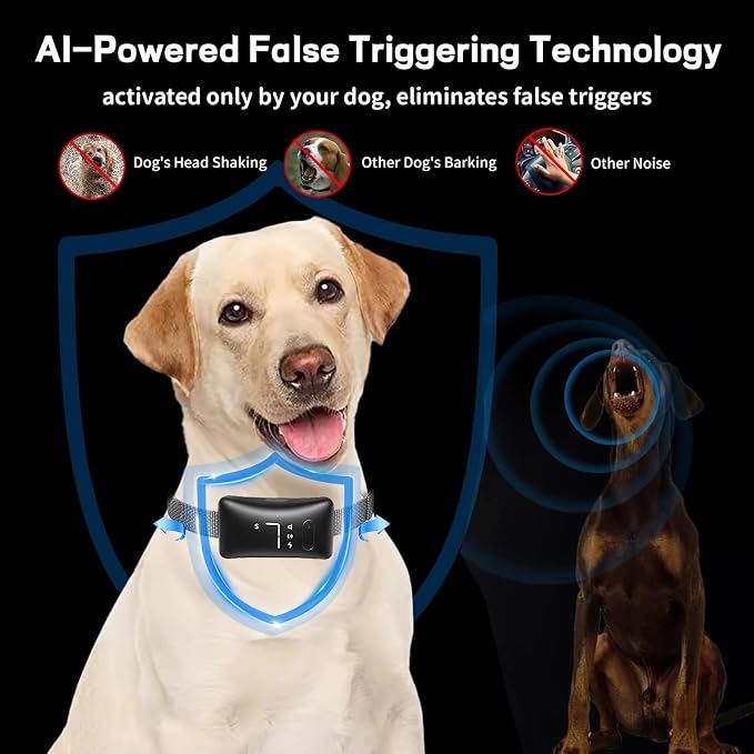 Anti-Bark Dog Training Collar, 4 Modes with 7 Sensitivity Levels, IP67 Waterproof, Rechargeable, Black