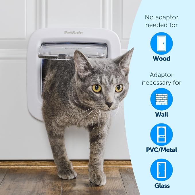 PetSafe Microchip Cat Door, Exterior or Interior Pet Door - Multi-User RFID Access Up to 40 Pets, 4-Way Locking, Weatherproof, DIY Easy Install, Hardware Kit; Privacy for Cat Litter Box or Pet Feeder