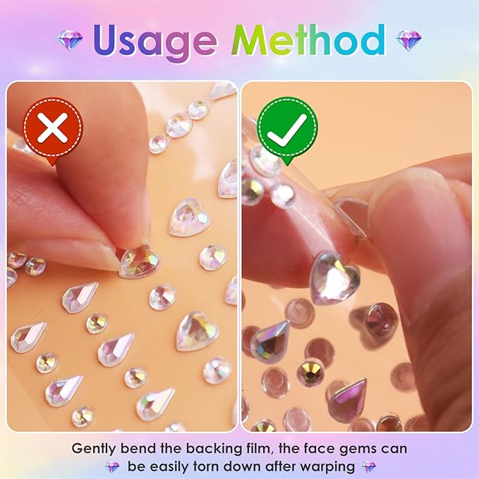 Erythem Face Gems for Women 6 Sheets Face Jewels Stick On Self Adhesive Rhinestones Stickers for Makeup Music Festival Rave Party (4Luminous)